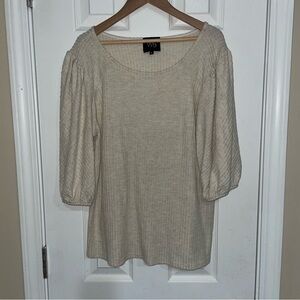 Anthropology W5 Ribbed 3/4 Sleeve‎ Tan Blouse Size XL